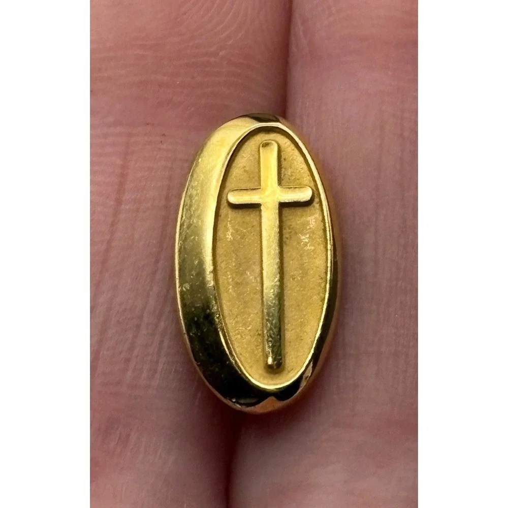 Vintage 10K Gold Filled Oval Cross Religious Lapel Pin Tie Tack Christian